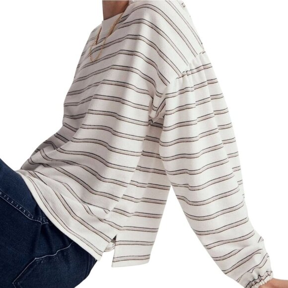 Madewell Striped Puff Drop Shoulder Balloon Sleeve Striped Top 2022 Size M - Picture 6 of 14